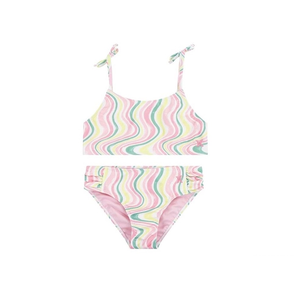 Hurley Girls Pink Green Wavy Psychedelic 2-Piece Bikini Set UPF 50+ Size 14